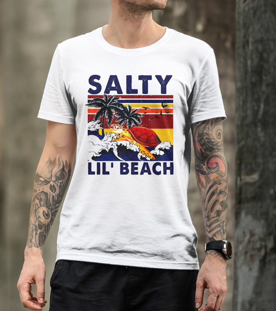 Salty Lil Beach Turtle Vintage Summer Retro Waves And Palms T-Shirt