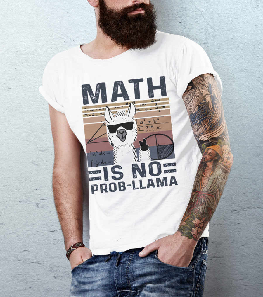 Math Is No Prob-Llama Funny Algebra Llama With Sunglasses T-Shirt