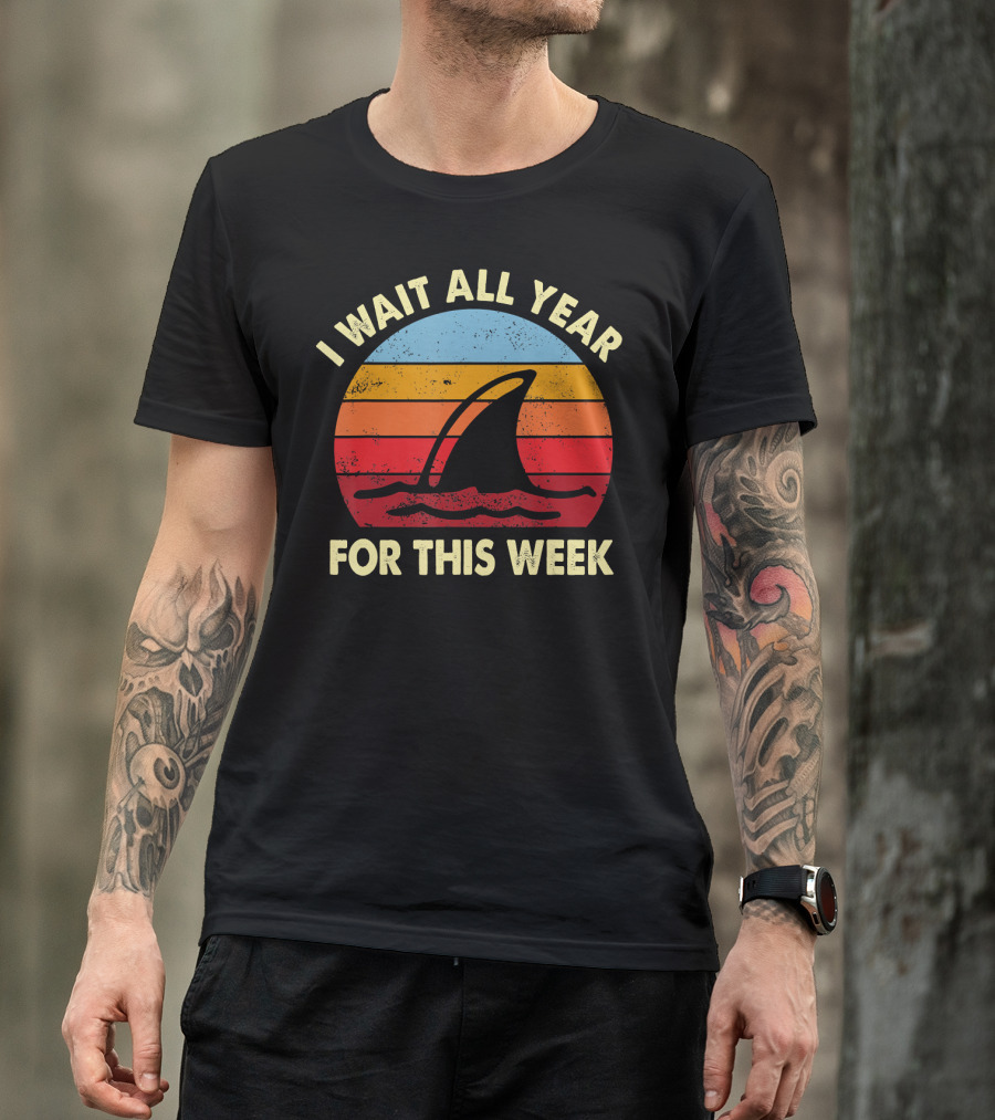 I Wait All Year For This Week Shark Retro Sunset T-Shirt