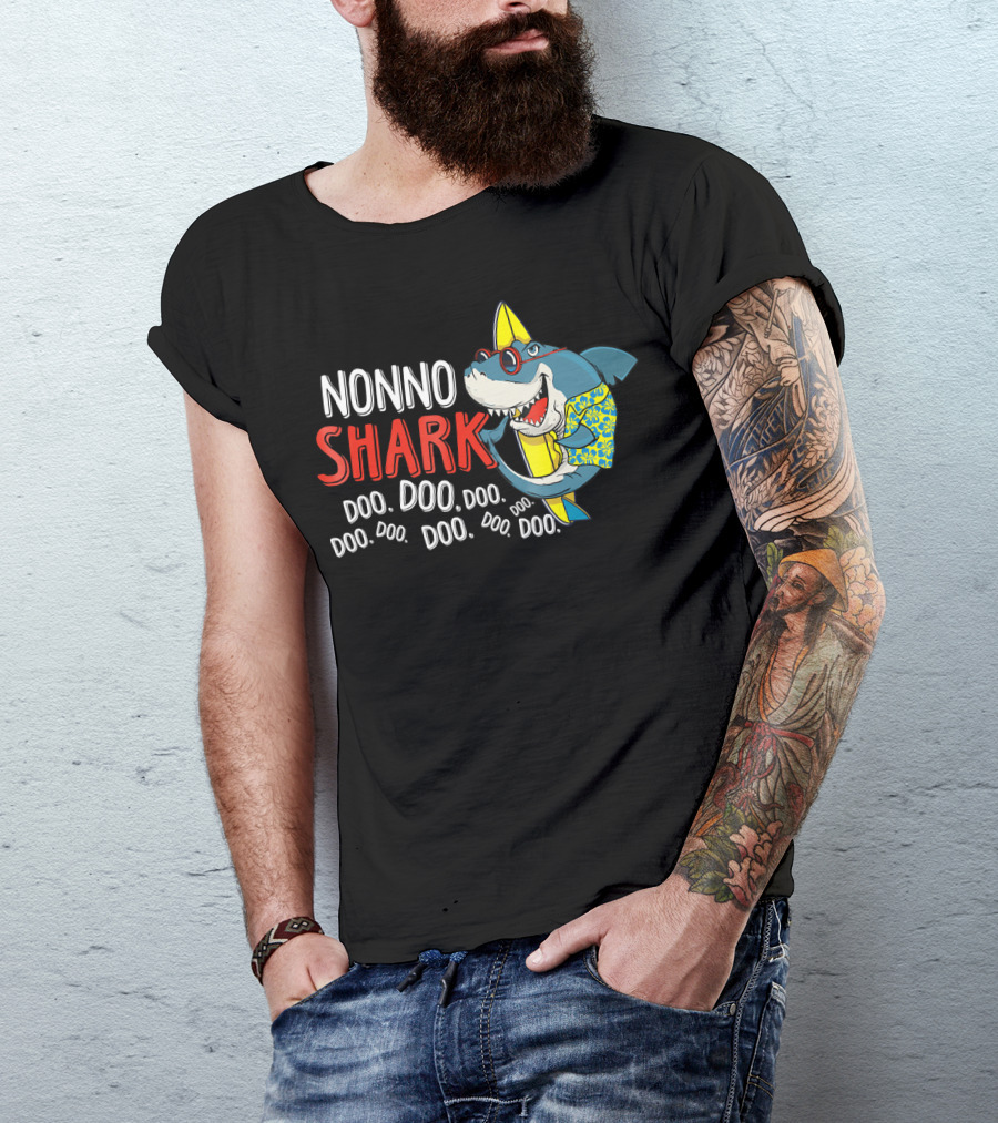 Nonno Shark Doo Doo Doo Doo Doo Doo Doo Doo Doo Hawaiian Shirt Sunglasses Surfboard T-Shirt