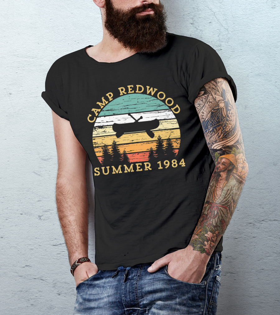 Camp Redwood Summer 1984 Retro Vintage Canoe And Trees T-Shirt