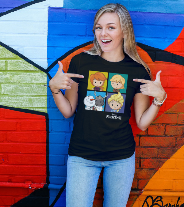 Disney Frozen 2 Chibi Character Panels Elsa Anna Olaf Kristoff Sven T-Shirt