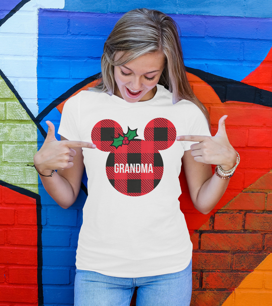 Disney Minnie Mouse Plaid Grandma Holiday Family Christmas T-Shirt