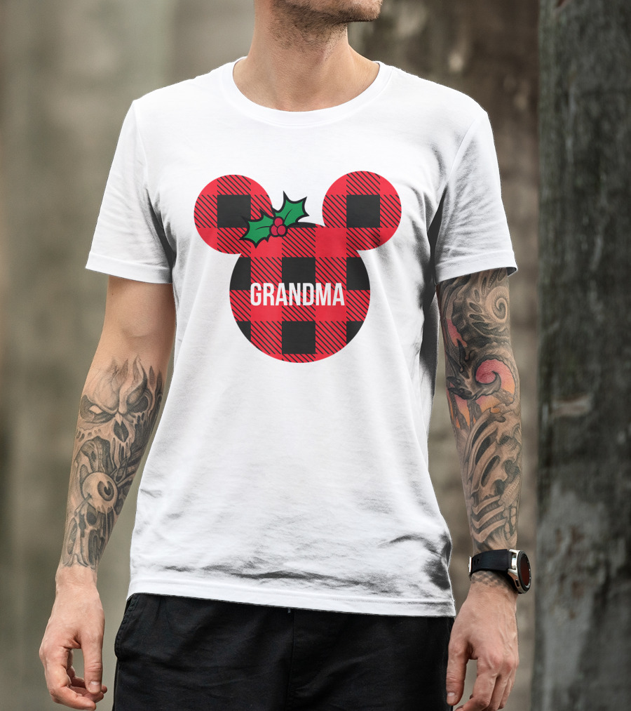 Disney Minnie Mouse Plaid Grandma Holiday Family Christmas T-Shirt