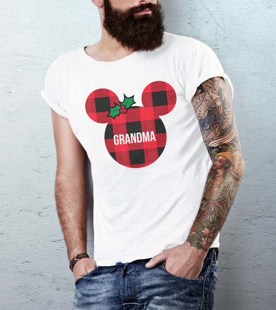 Disney Minnie Mouse Plaid Grandma Holiday Family Christmas T-Shirt