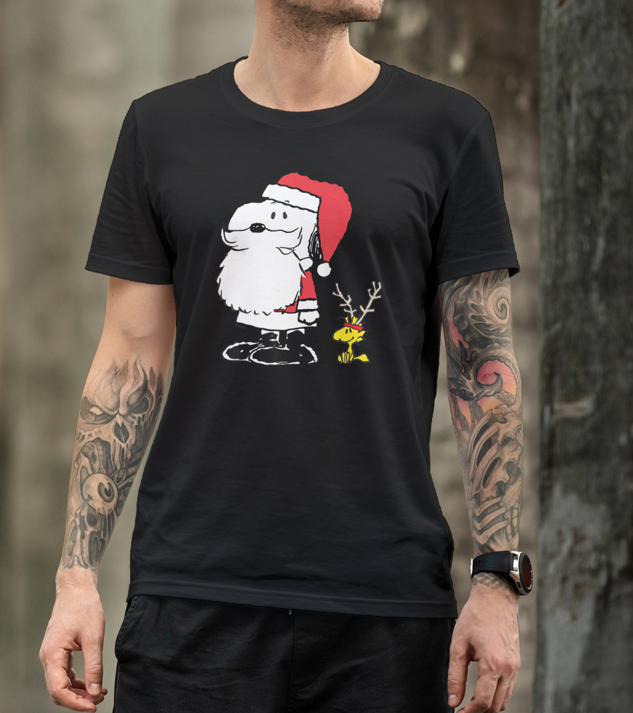 Peanuts Snoopy And Woodstock In Santa And Antlers Holiday Shop T-Shirt