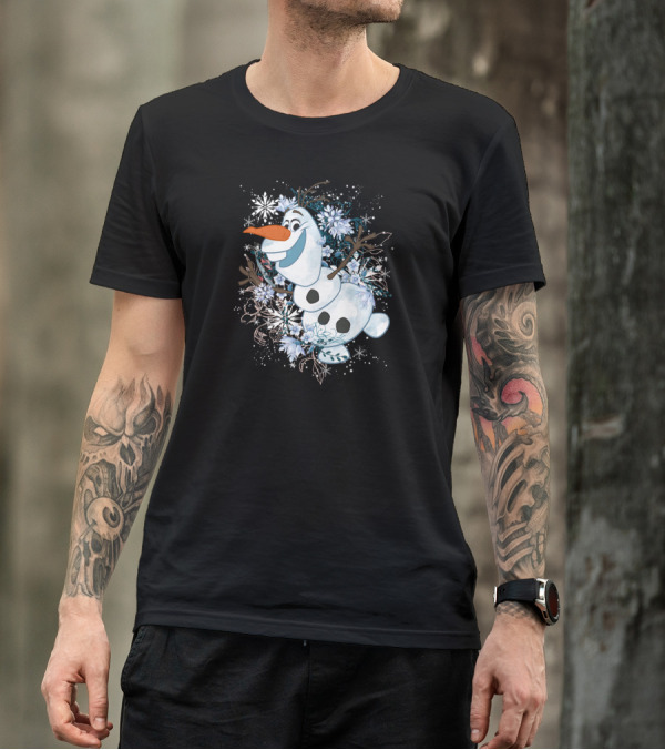 Disney Frozen Olaf Joyfully Dancing Among Snowflakes And Flowers T-Shirt