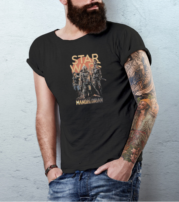 Star Wars The Mandalorian Trio Characters Dark T-Shirt