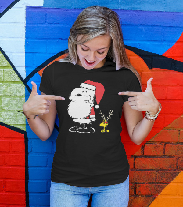 Snoopy Santa With Woodstock Antlers Peanuts Holiday T-Shirt