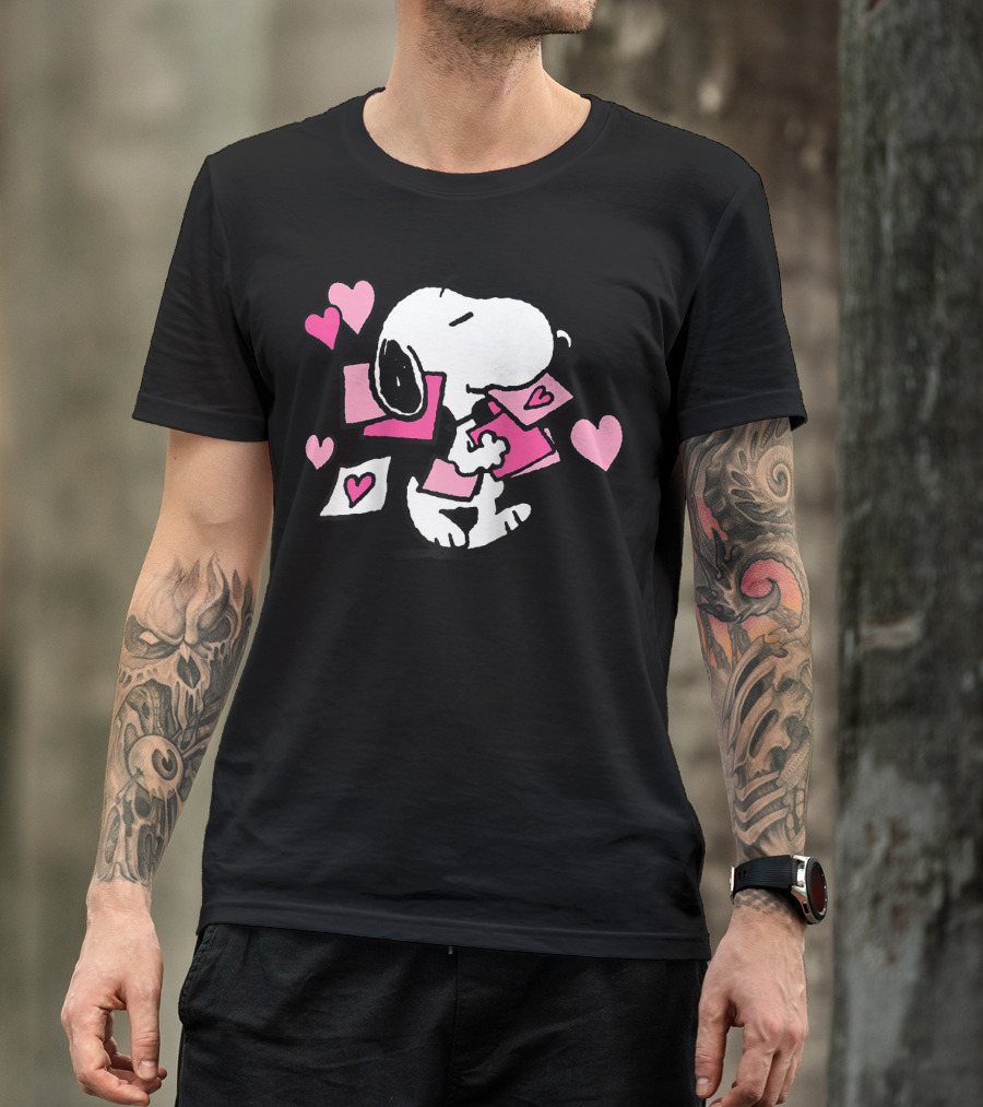 Peanuts Valentines Snoopy Carrying Hearts And Envelopes T-Shirt