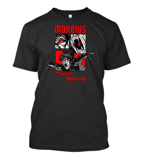 Marvel Morbius The Living Vampire Panels Red Black Comic T-Shirt