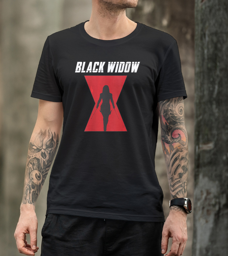 Black Widow Silhouette Red Hourglass Emblem T-Shirt