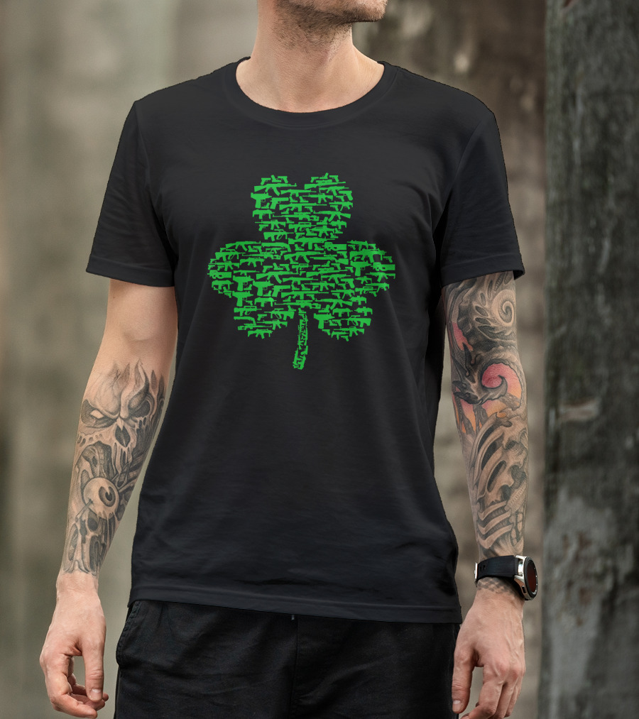 St Patrick's Day Clover Made Of Guns T-Shirt