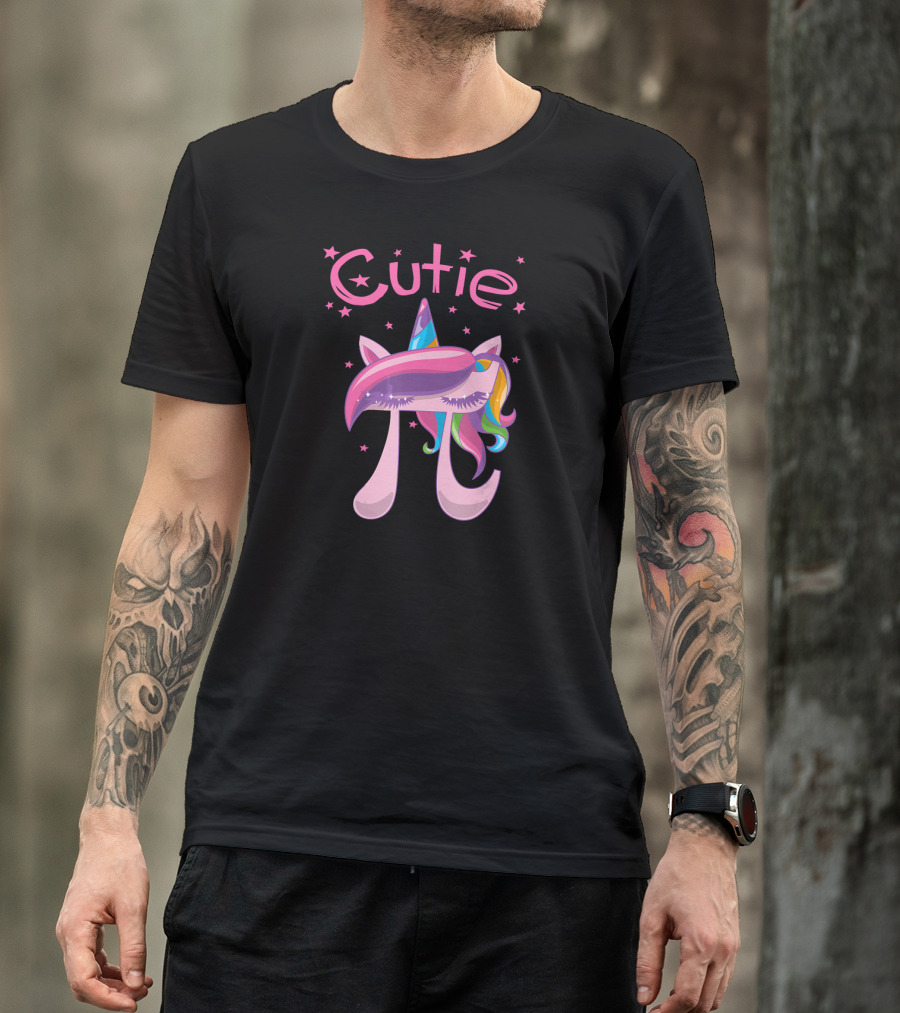 Cutie Pi Unicorn Girls With Rainbow Horn And Stars T-Shirt