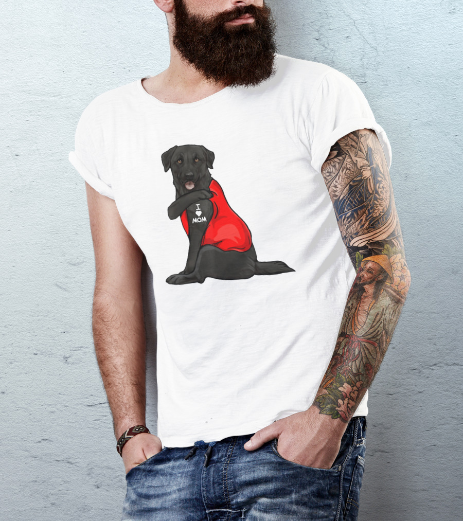 I Love Mom Funny Labrador Retriever Dog Tattoo Red T-Shirt