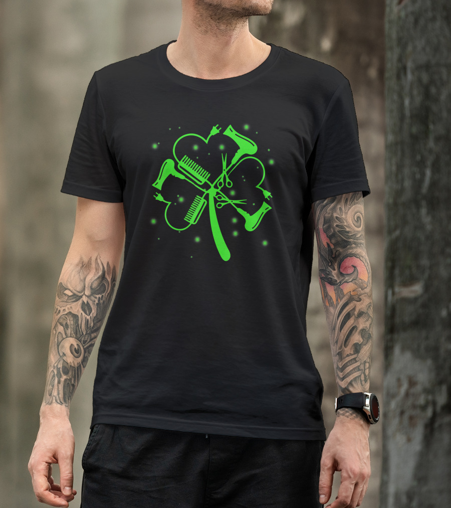 Hair Stylist Shamrock Hairdryer Comb Scissors St. Patrick's Day T-Shirt