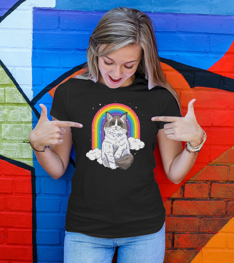 Ragdoll Cat With Rainbow And Clouds For Kitty Lovers T-Shirt