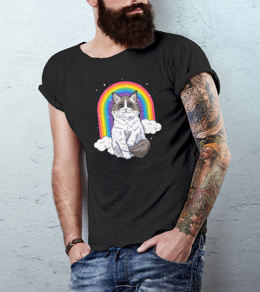Ragdoll Cat With Rainbow And Clouds For Kitty Lovers T-Shirt