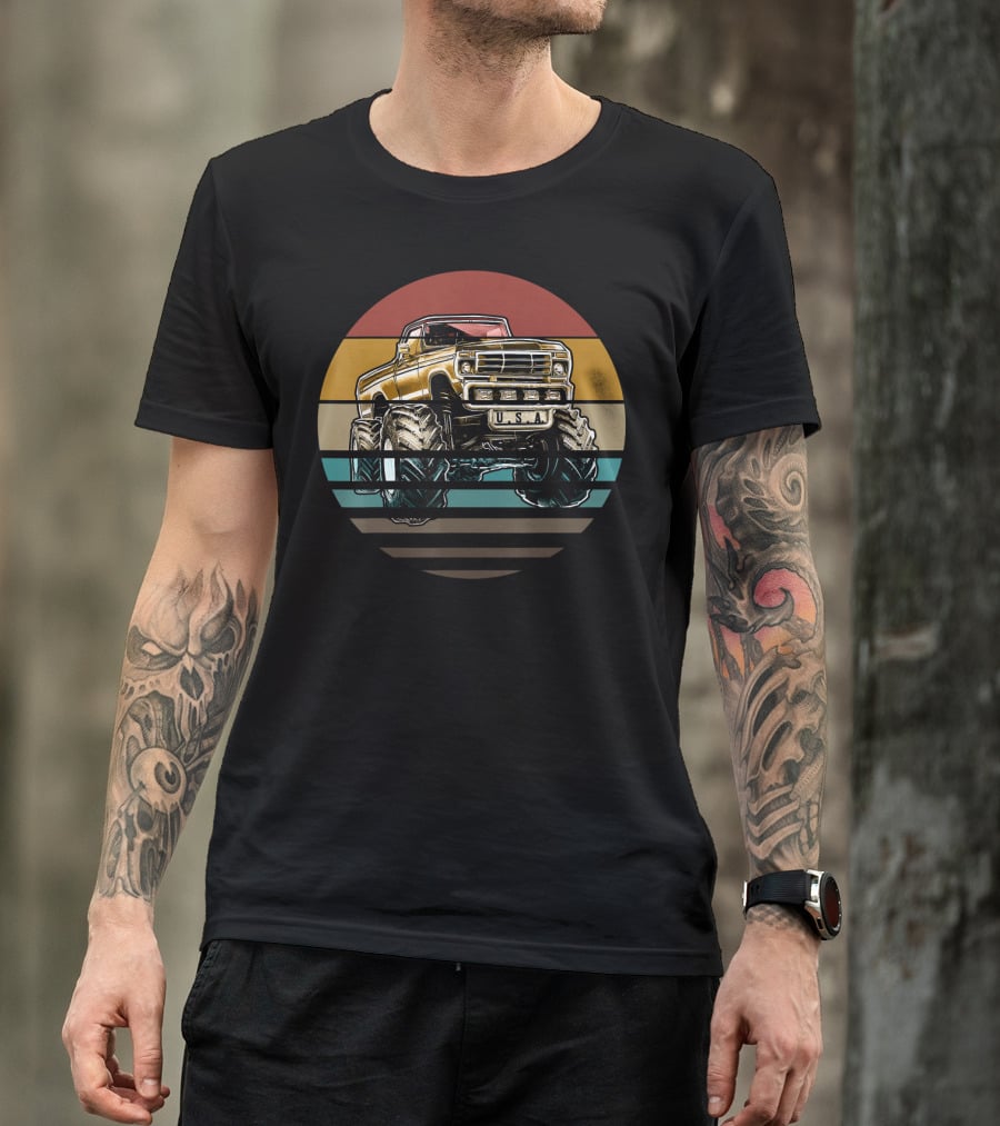 USA Retro Vintage Monster Truck Sunset T-Shirt