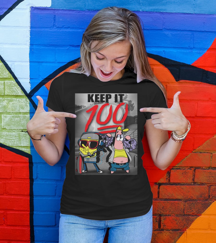 SpongeBob SquarePants Keep It 100 Skateboarding T-Shirt