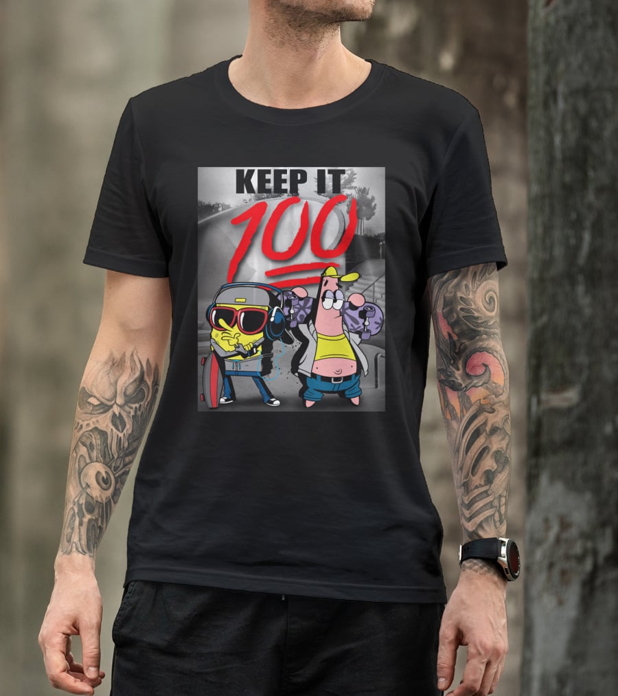 SpongeBob SquarePants Keep It 100 Skateboarding T-Shirt