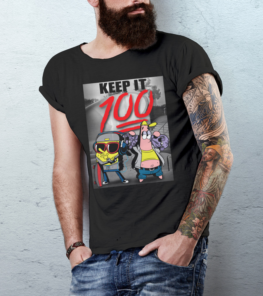 SpongeBob SquarePants Keep It 100 Skateboarding T-Shirt