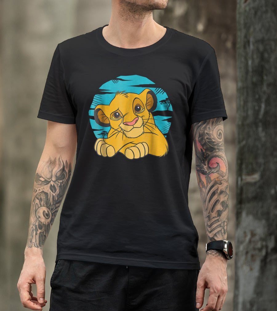 Disney The Lion King Young Simba Resting 90s Style Blue Background T-Shirt