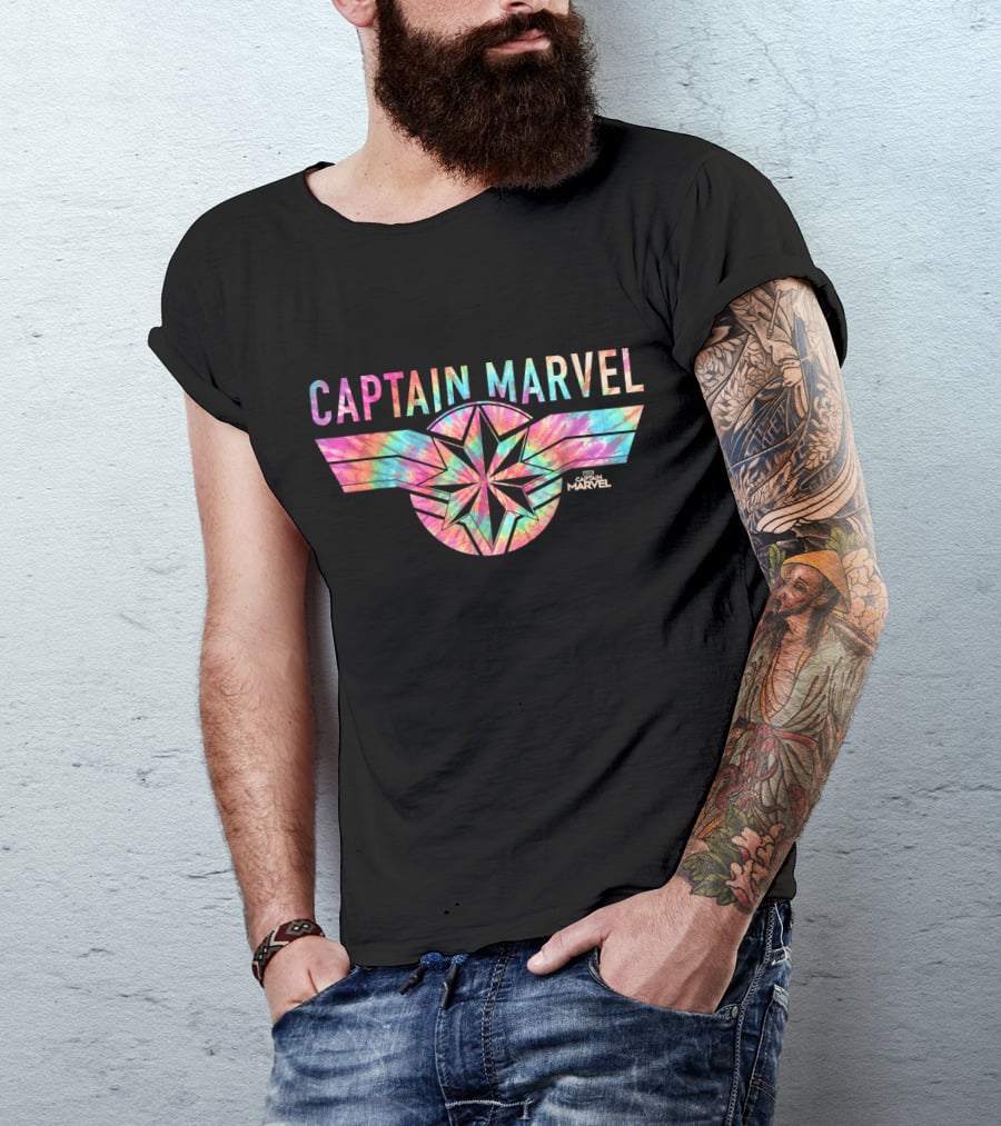 Captain Marvel Logo Tie Dye Colors Star Emblem T-Shirt