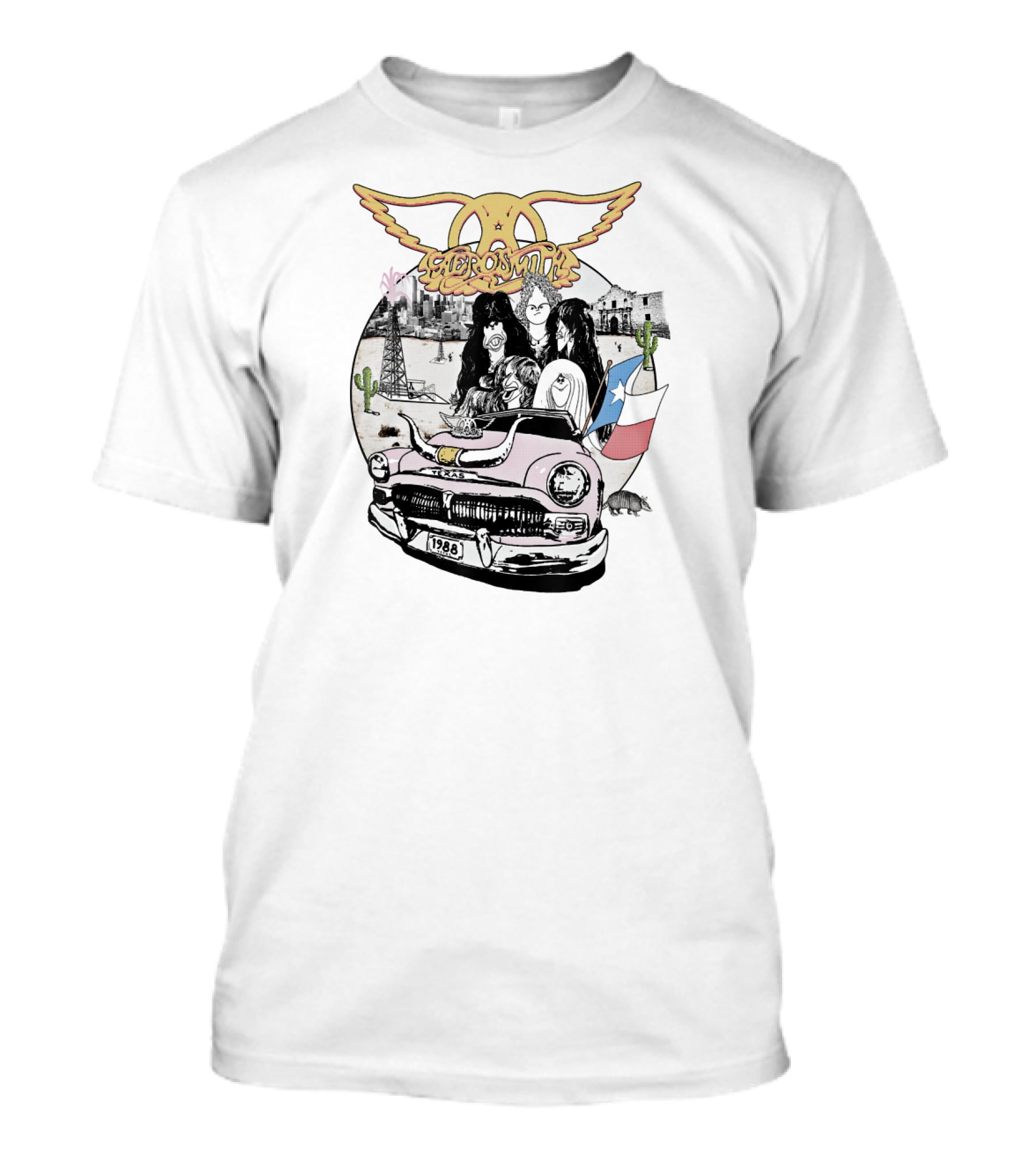 Aerosmith Kings Queens Multicolor 1988 Retro Car Desert Scene T-Shirt