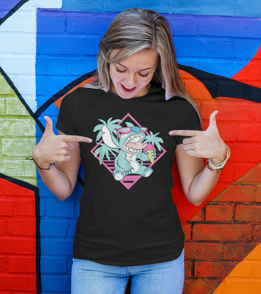 Disney Lilo Stitch 90s Beach Ice Cream Palm Trees Aesthetic T-Shirt