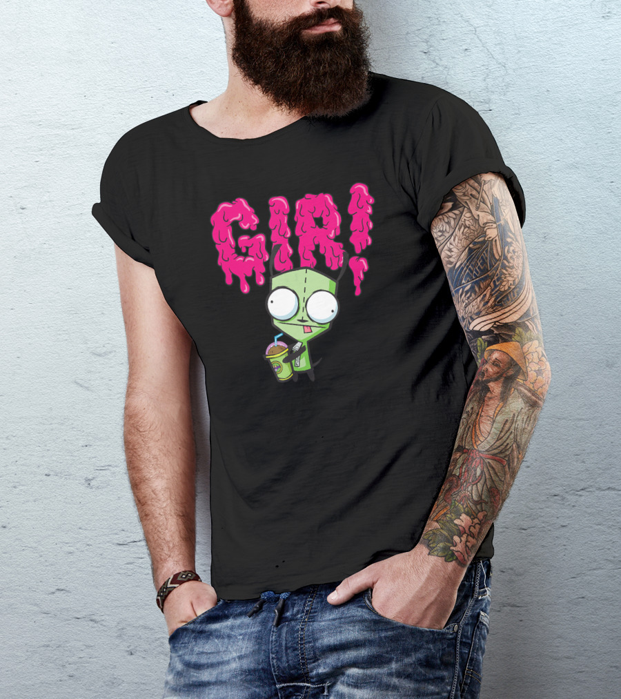 Gir Slime Text Holding Slush Drink Invader Zim T-Shirt
