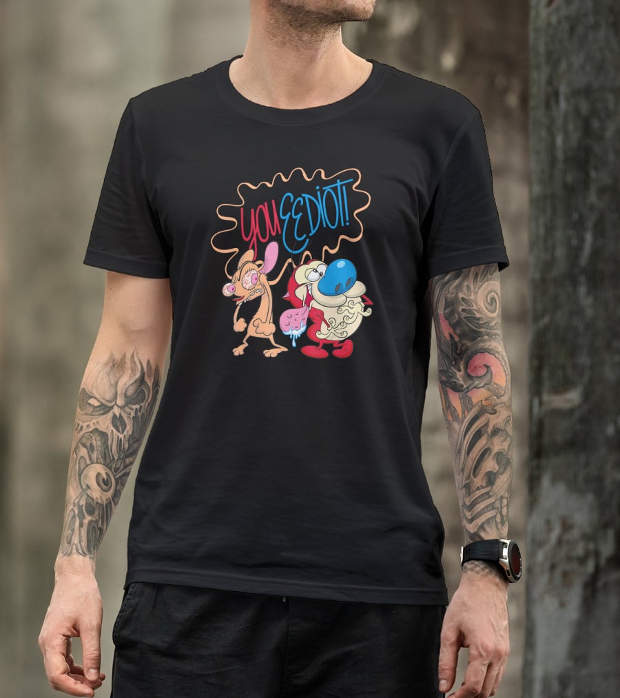 Ren And Stimpy You Eediot With Colorful Speech Bubble T-Shirt