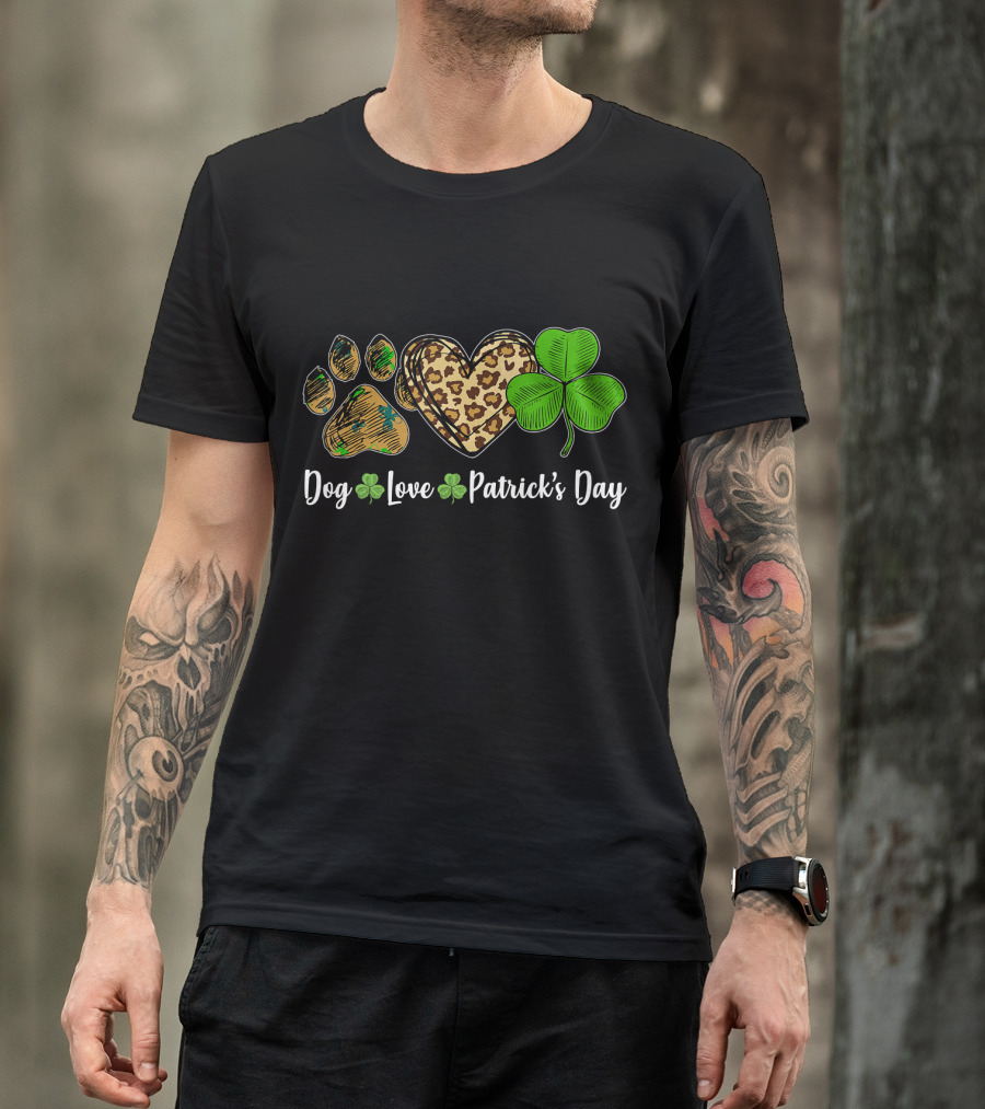 Dog Love Leopard Shamrock Patrick's Day T-Shirt