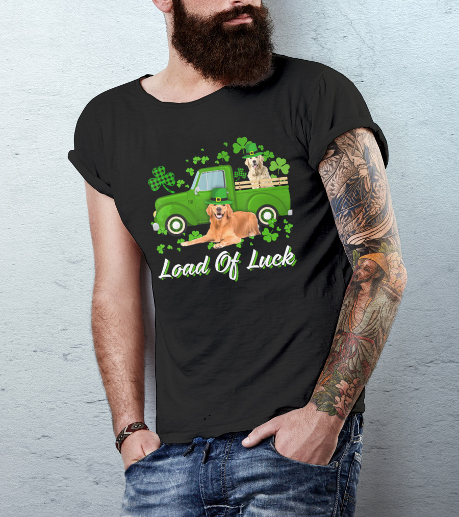 Load Of Luck Green Truck And Golden Retrievers T-Shirt