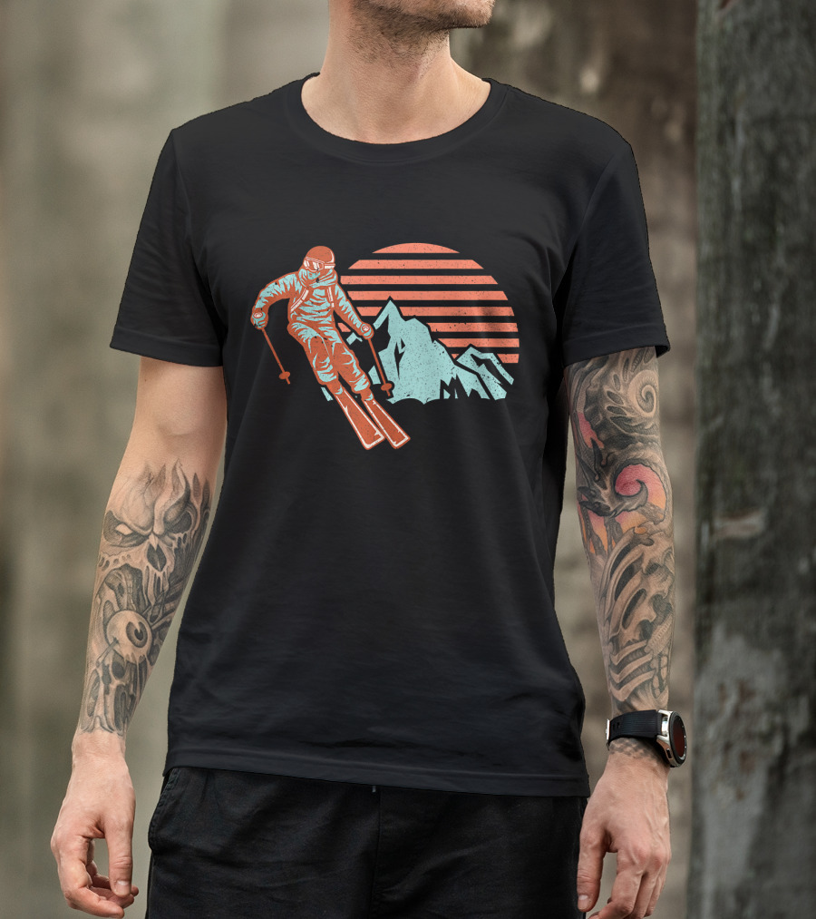 Retro Ski Vintage Ski Mountain Sunset Skier T-Shirt