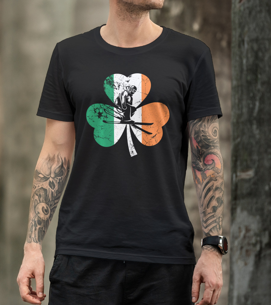 Skiing Shamrock St Patrick's Day Ireland Irish Flag T-Shirt