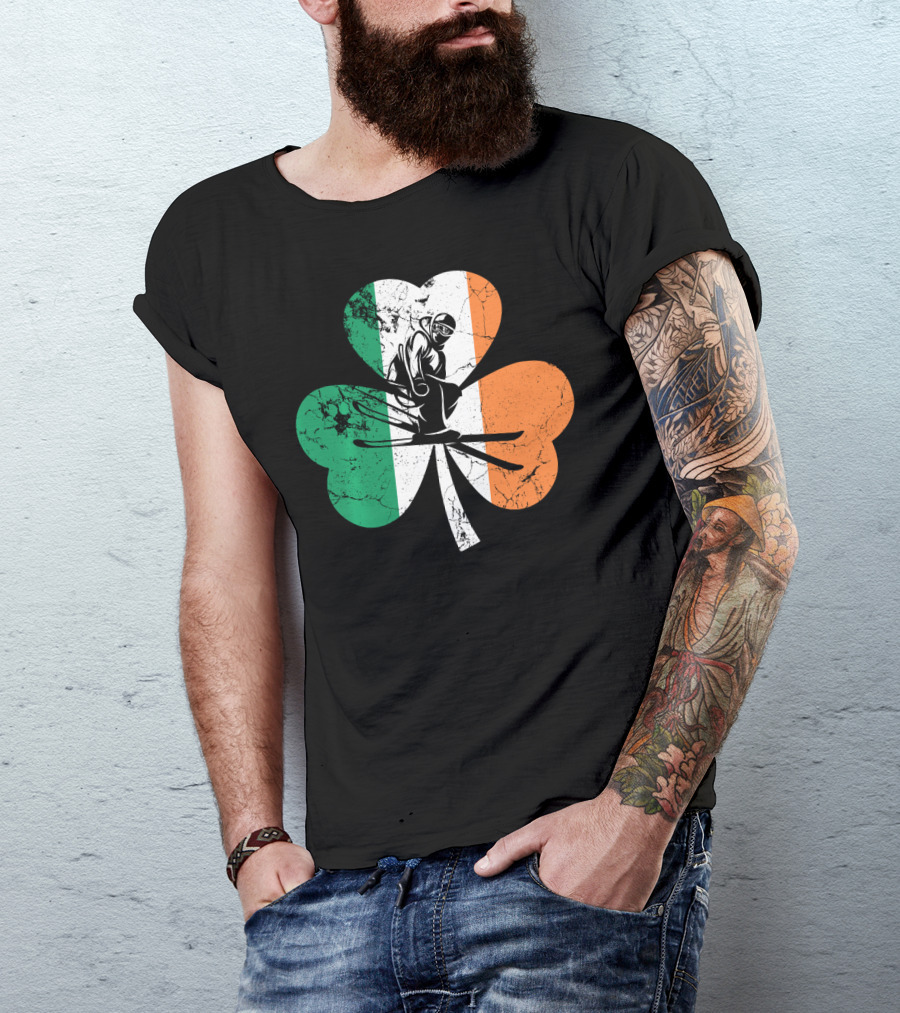Skiing Shamrock St Patrick's Day Ireland Irish Flag T-Shirt