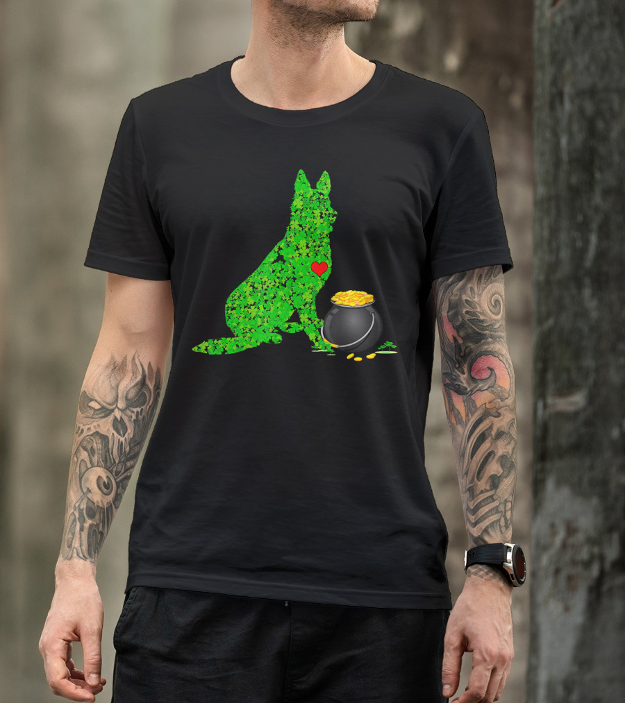 St Patricks Day Shamrock German Shepherd With Pot Of Gold T-Shirt