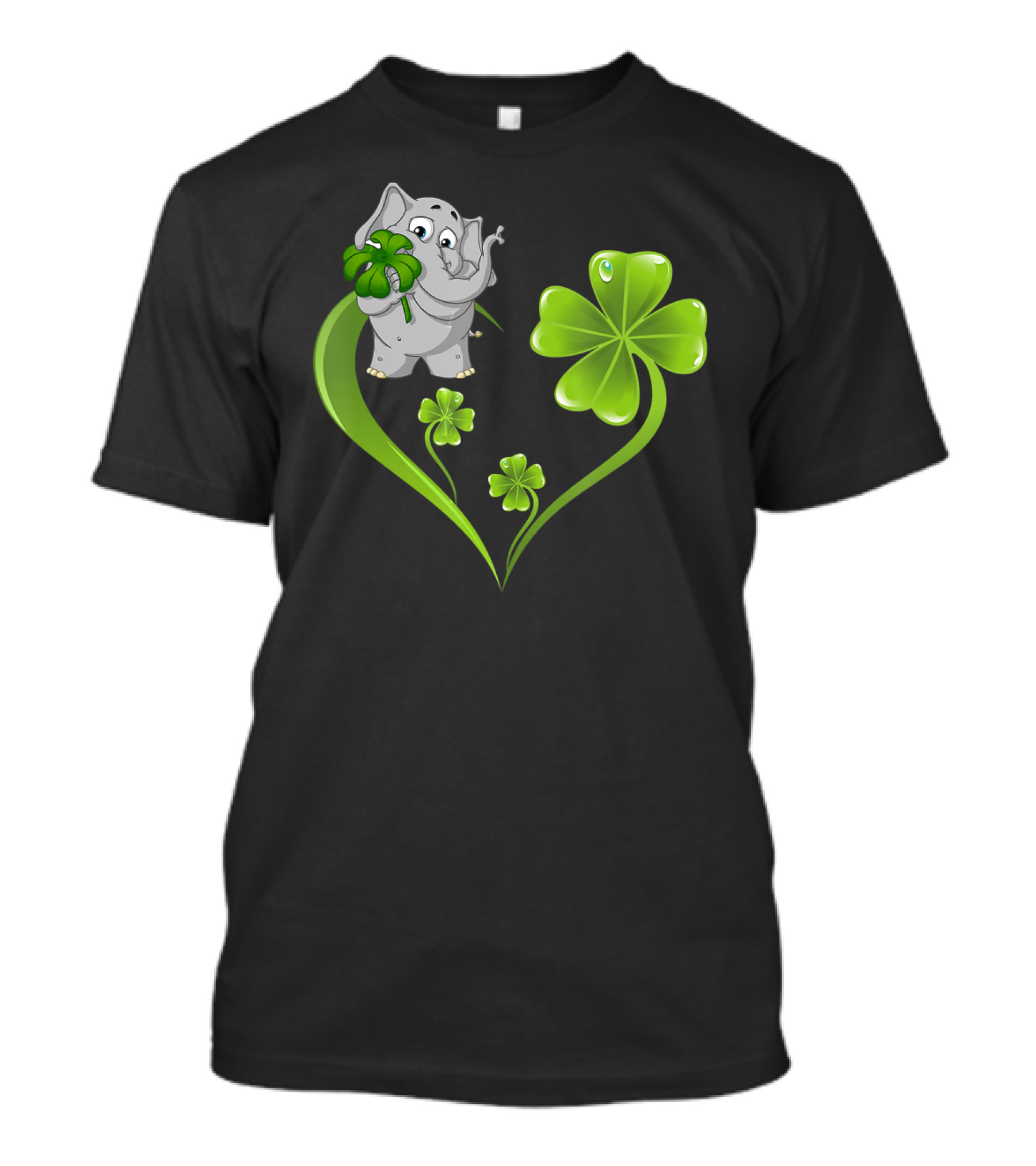 Elephant With Shamrock Heart And Clover Leaves T-Shirt