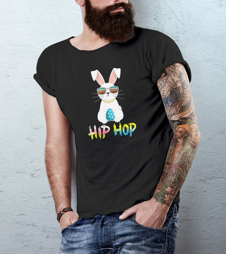 Hip Hop Easter Bunny With Cool Sunglasses And Polka Dot Egg T-Shirt