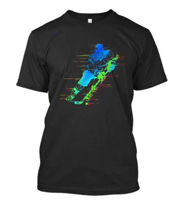 Ice Hockey Player Funny Athletes Glitch Effect Neon Athlete T-Shirt