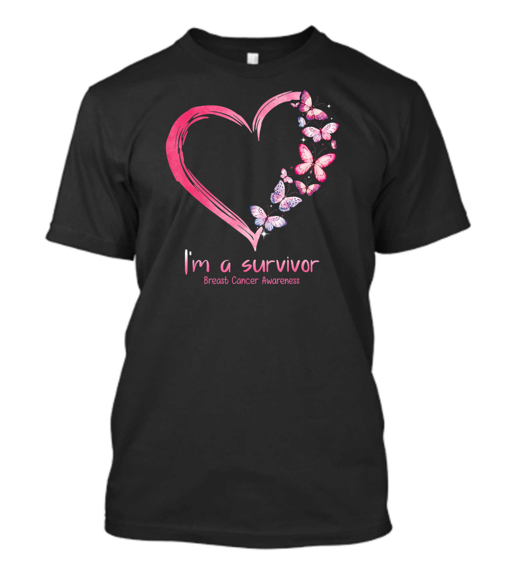 I'm A Survivor Breast Cancer Awareness Pink Heart Butterfly T-Shirt
