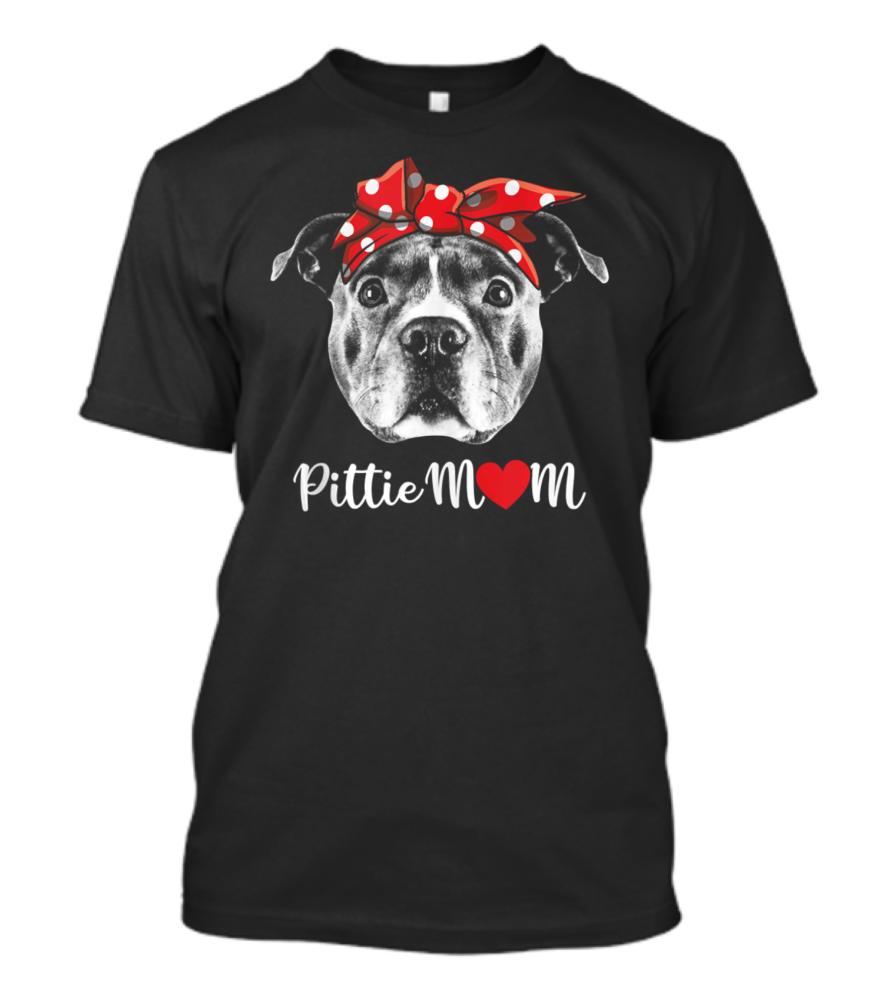 Pittie Mom Heart Pitbull Dog Red Polka Dot Bow T-Shirt