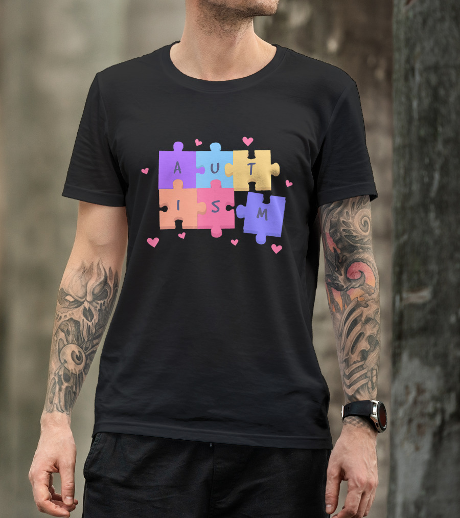 Autism Puzzle Heart Awareness Teacher T-Shirt