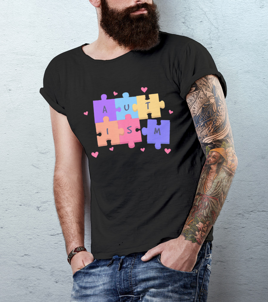 Autism Puzzle Heart Awareness Teacher T-Shirt