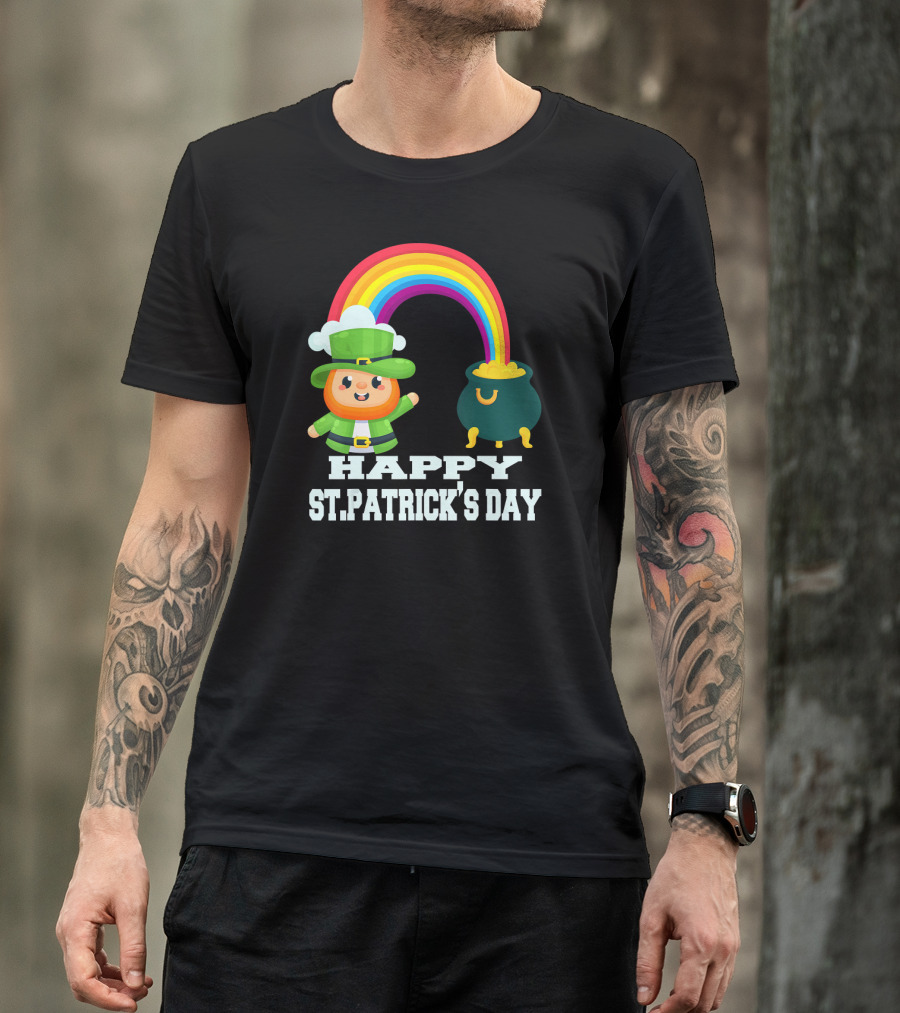 HAPPY ST. PATRICK'S DAY Rainbow Leprechaun Pot Of Gold T-Shirt