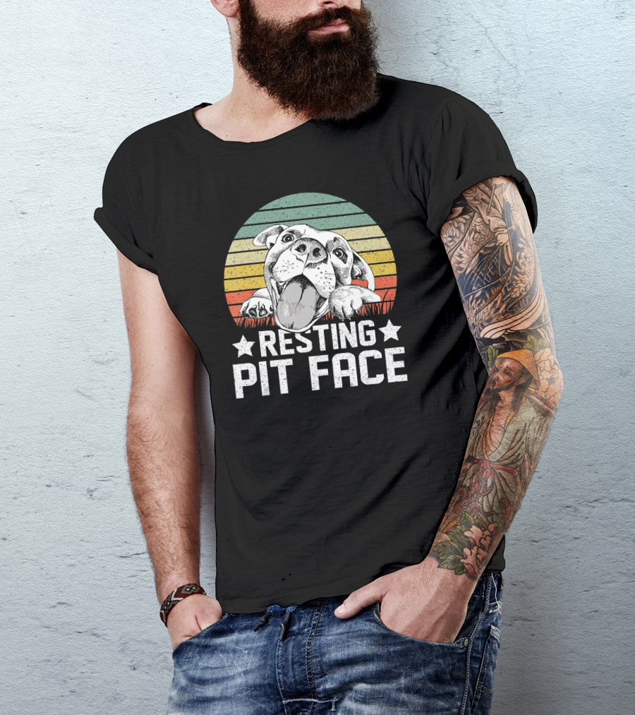 Vintage Resting Pit Face Pitbull Retro Sunset T-Shirt