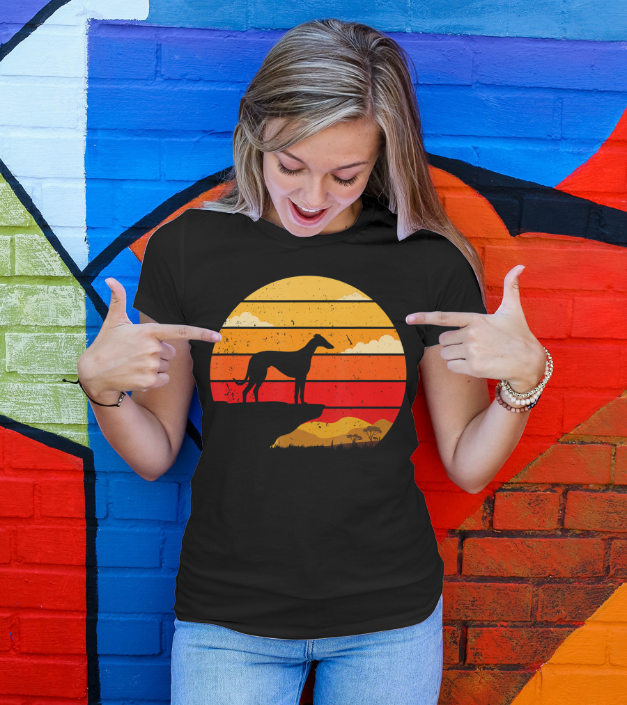 Vintage Italian Greyhound Silhouette Scenic Sunset T-Shirt
