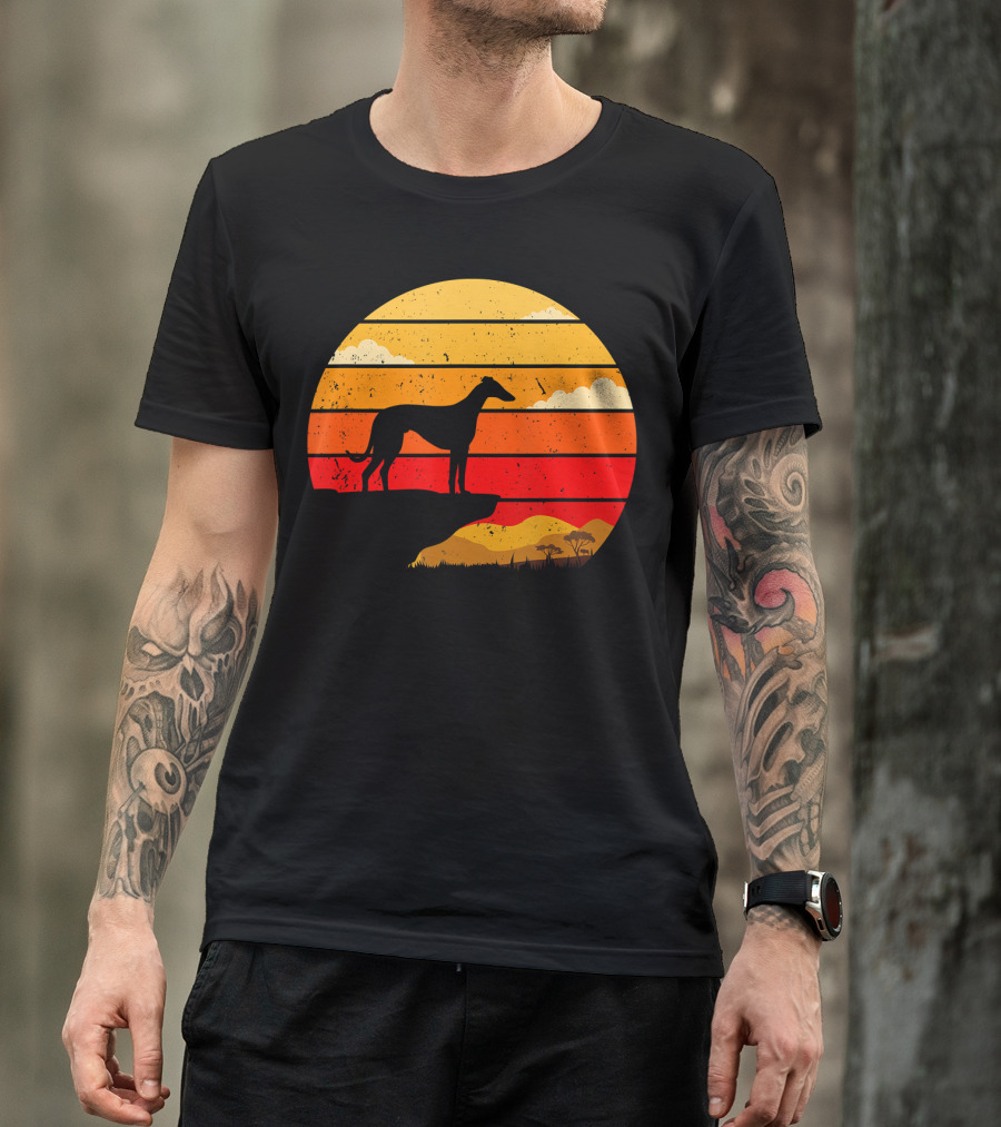 Vintage Italian Greyhound Silhouette Scenic Sunset T-Shirt