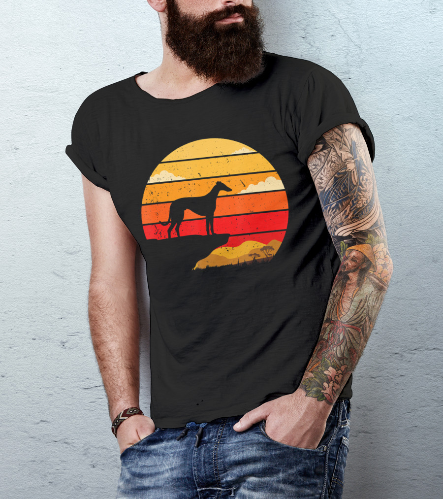 Vintage Italian Greyhound Silhouette Scenic Sunset T-Shirt